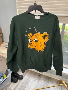 Baylor Bears Champion Dark Green Crewneck Sweatshirt with Yellow Bear Patch